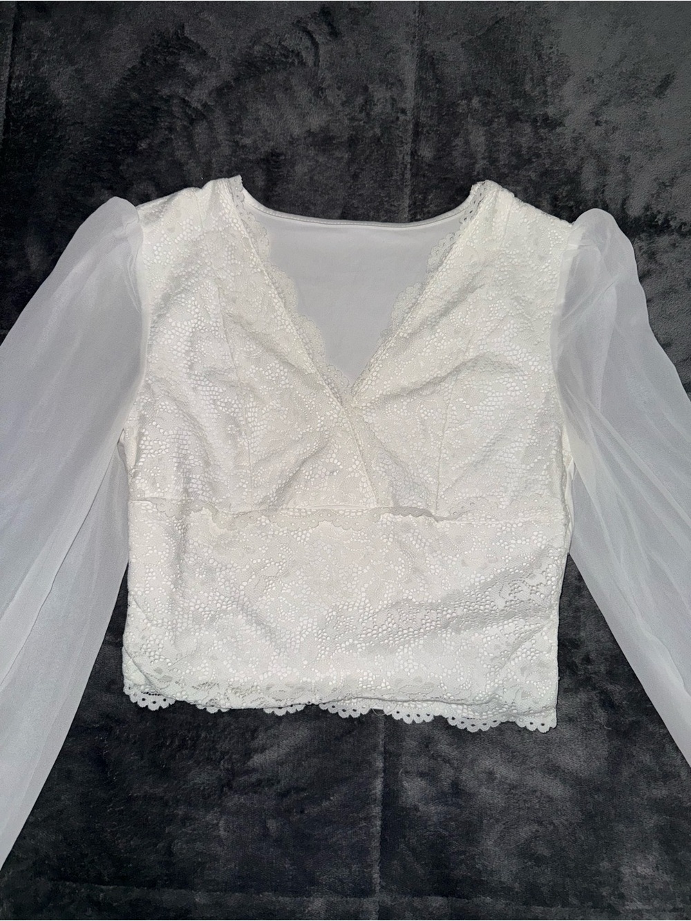 Sheer Sleeve White Lace Blouse